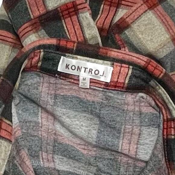 Kontrol Plaid Flannel Button-Down Red Gray Cream Women’s Medium - Picture 6 of 10